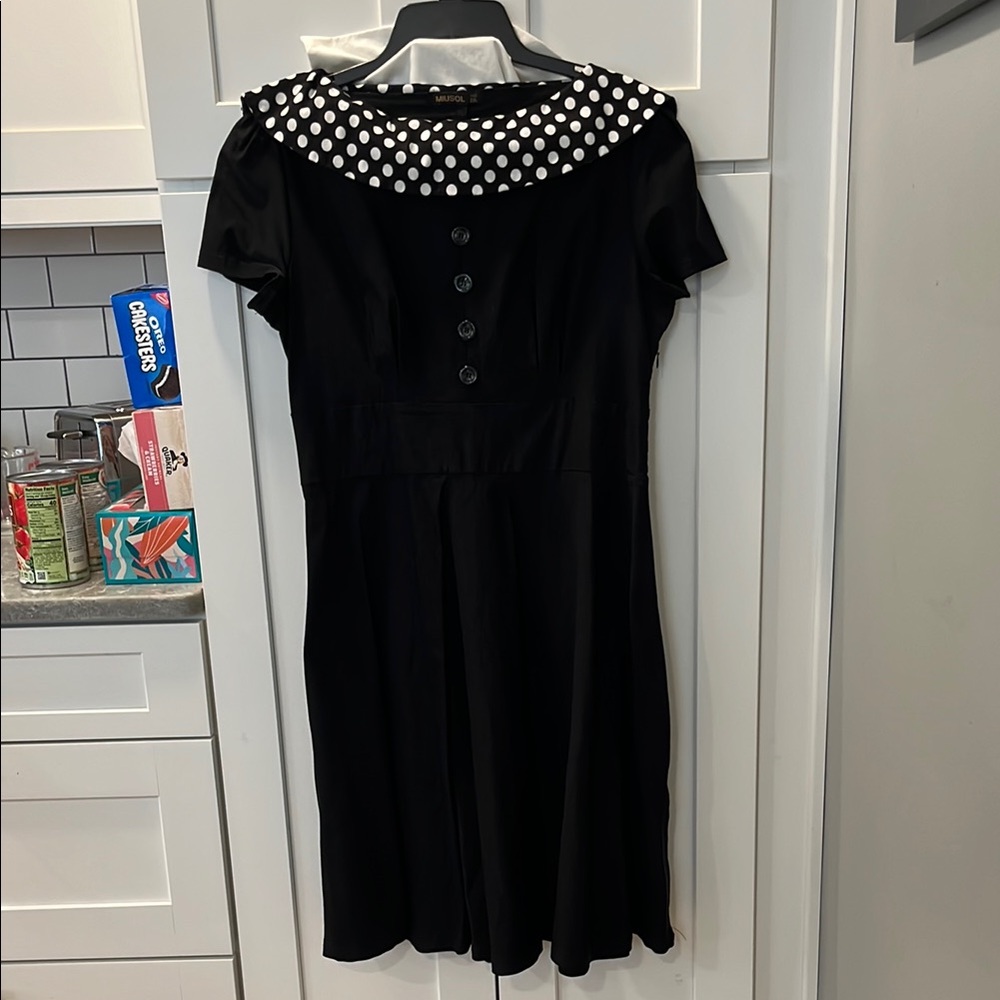 Polka Dot Collar Black Dress